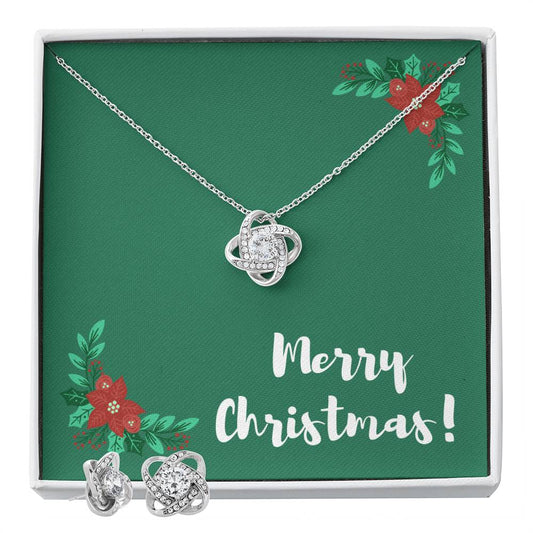 Merry Christmas Love Knot Necklace and Earrings Set